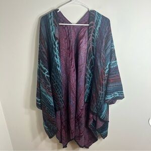 Reversible Kimono Poncho Purple Blue Caftan One Size Boho
